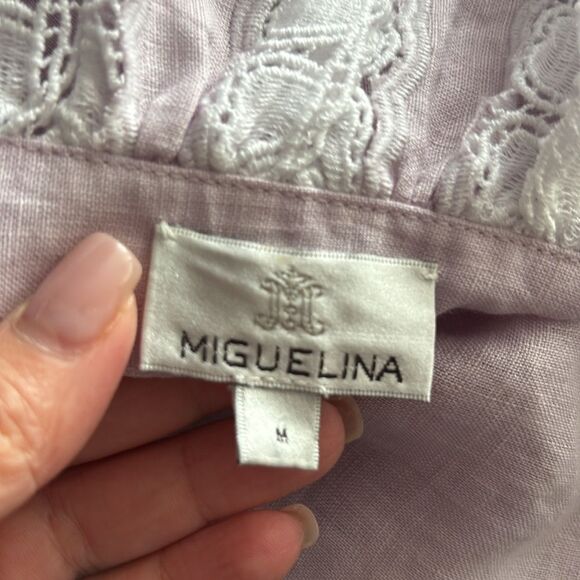 Miguelina 100 % linen crochet lace detailed lavender romper, M - Picture 15 of 16